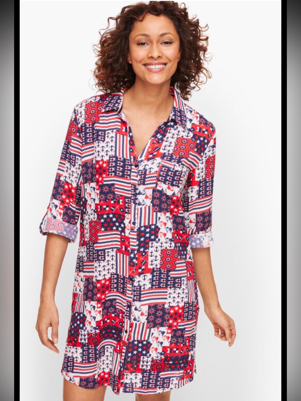 Talbots 1X Red, White & Blue Patchwork Americana Cover-Up dress